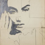 Una lacrima sul viso (Tear on Cheek), 1964, pencil, white and aluminum enamel on canvas.
