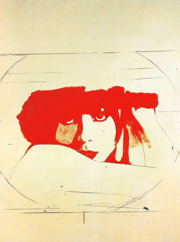 Liberty, 1965, pencil, white and red enamel on canvas