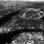 Rendering of Buckminster Fuller’s proposed glass dome over Manhattan