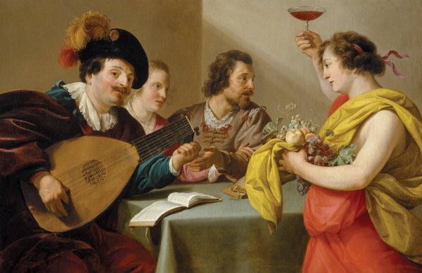Theodoor Rombouts, Musical Company with Bacchus, oil on canvas, 106 x 163 cm.;