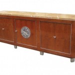 Sideboard with metalwork by Edgar Brandt, 1930s, nickel, bronze, amboyna with silver gilt