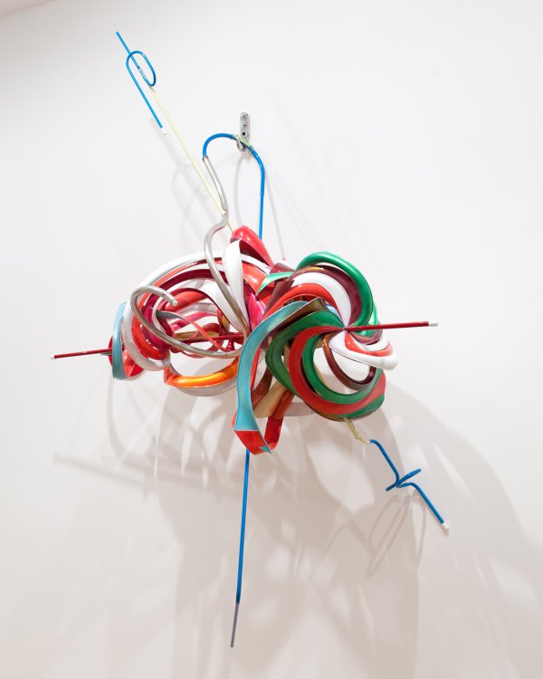 Frank Stella, "k.305 (ABS Red)" (2012), mixed media, 94 x 75 x 33 inches