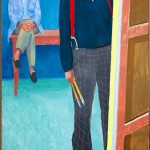 David Hockney, Self Portrait with Charlie, 2005, oil on canvas, 72 x 36 inches.