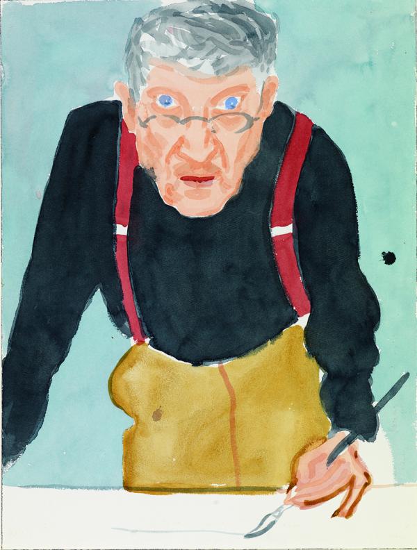 David Hockney, Self Portrait with Red Braces, 2003, watercolor on paper, 24 x 18 1/8 inches;