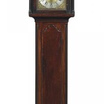 Mid-18th-century walnut tall-case clock signed by Edward Duffield, with cabinet attributed to artisans Nicholas Bernard and Martin Jugiez