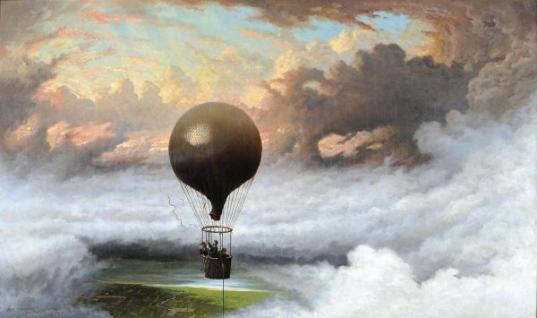 Jules Tavernier, A Balloon in Mid-Air, 1875, oil on canvas, 30 x 50 inches