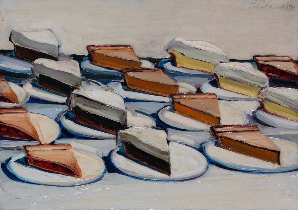 Wayne Thiebaud, Pies, 1961, oil on canvas, 22 x 28 inches;
