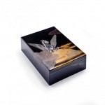 Hayashi Bunshu, Gyozan, Shosai, Mikizo, Stationary Box with Pegasus Going to the Sky (Tenma ku o yuku o-bunko), 1937, lacquered wood, and silver and gold inlay.