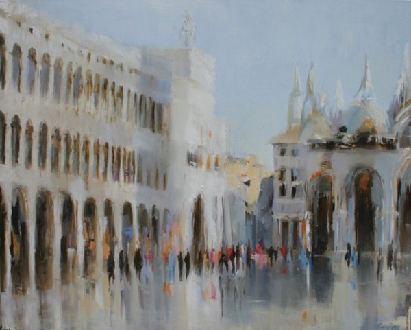 Susie Pryor, Afternoon in Venice, oil on canvas, 48 x 60 inches;