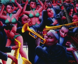 Archibald J. Motley Jr., Hot Rhythm, 1961, oil on canvas, 40 x 48.375 inches;