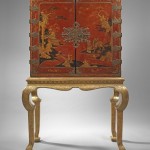 Red lacquer cabinet on a giltwood stand, circa 1720