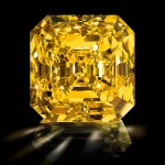 The Delaire Sunrise, a yellow diamond, in finished form.