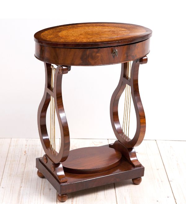 Biedermeier sewing table with lyre base