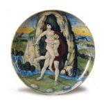 Workshop of Maestro Giorgio Andreoli, Shallow bowl with Hercules overcoming Antaeus, 1520