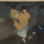 Tsukioka Yoshitoshi, The Heian Poet Yasumasa Playing the Flute by Moonlight, Subduing the Bandit Yasusuke with His Music