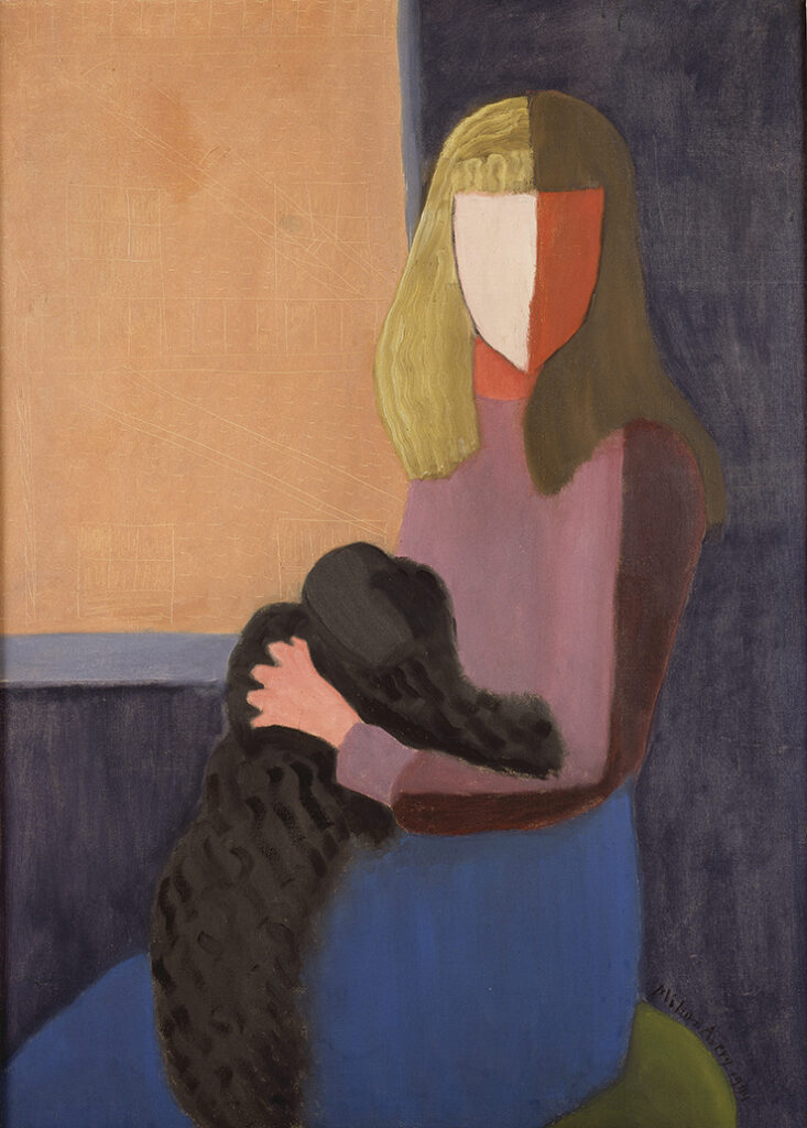 Seated Girl with Dog, 1944, oil on canvas, 44 x 32 in.
Collection Friends of the Neuberger Museum of Art, Purchase College, State University of New York. Gift from the Estate of Roy R. Neuberger, EL 02.2011.10. © 2021 Milton Avery Trust / Artists Rights Society (ARS), New York. Photo: Jim Frank