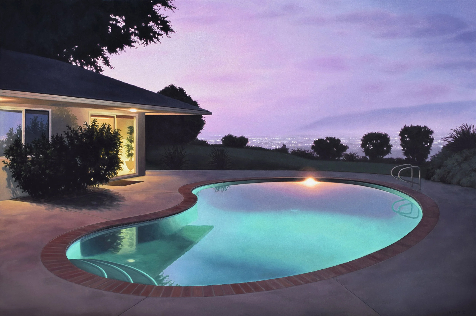       vThe California-based artist Danny Heller paints the elements that define mid-century Modernism. Evening Swim (2025) depicts a Los Angeles swimming pool.